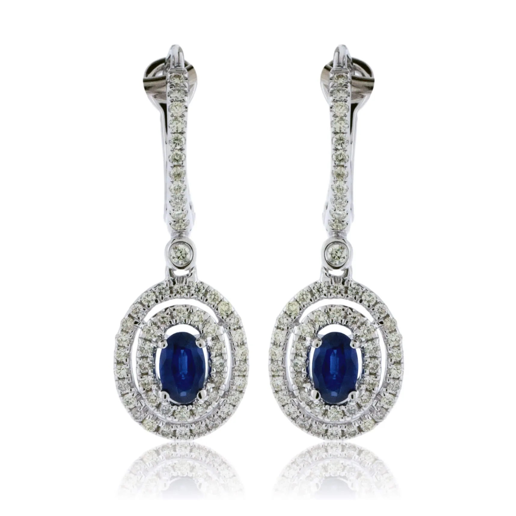 Diamond Huggie  & Sapphire Double Halo Dangle Earrings