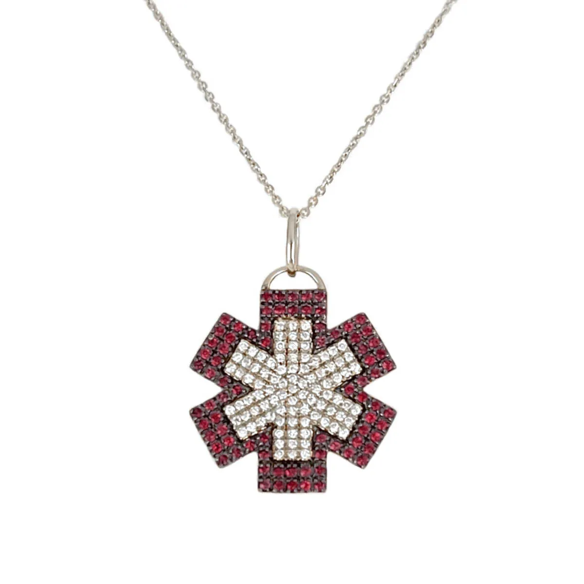 Diamond Medical ID Charm in White Gold with Ruby