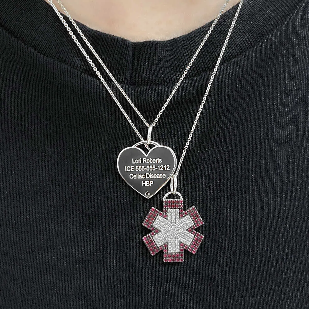 Diamond Medical ID Charm in White Gold with Ruby