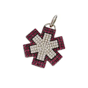Diamond Medical ID Charm in White Gold with Ruby