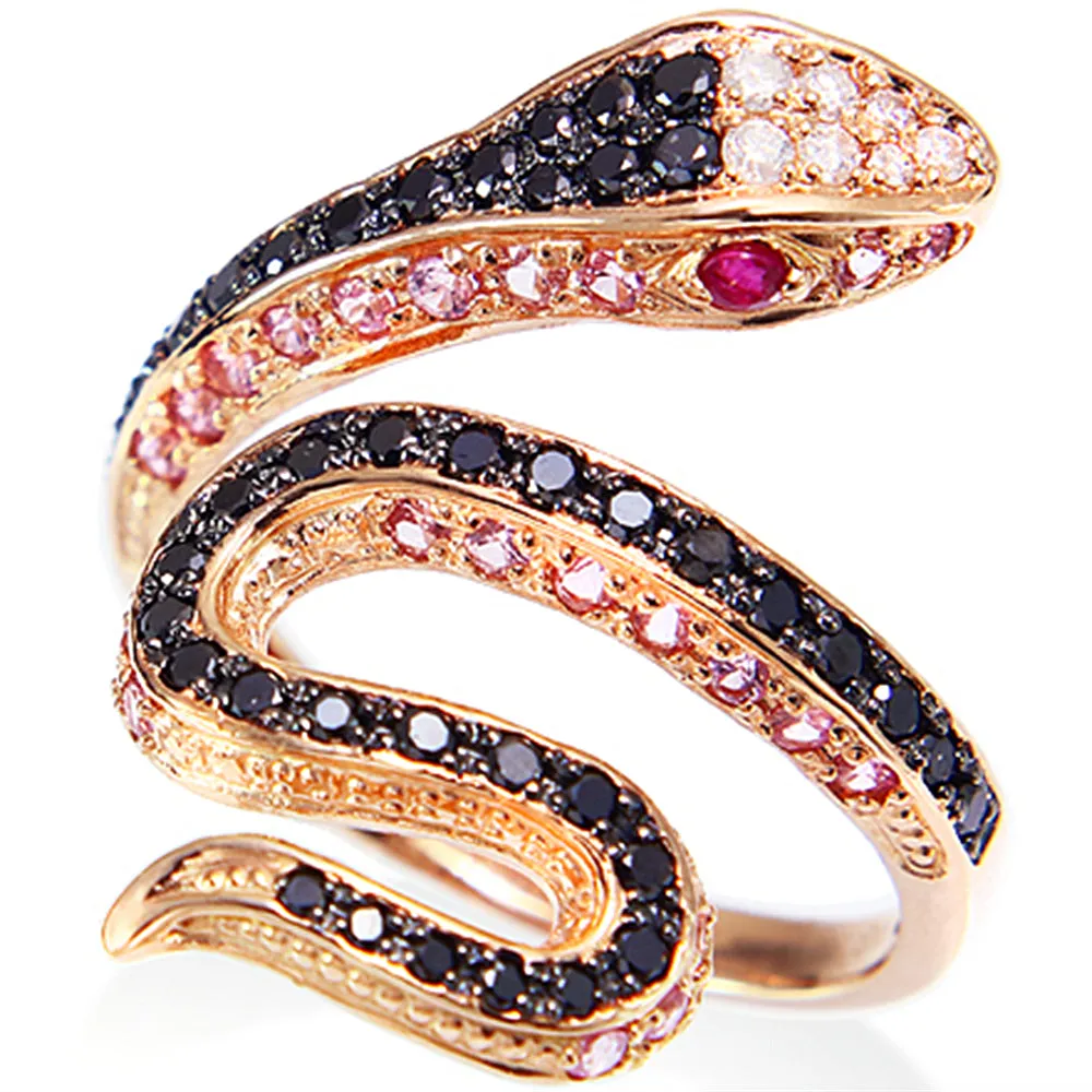 Diamond Ruby and Pink Sapphire Snake Bypass Cocktail Ring
