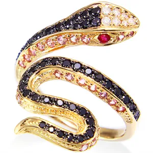 Diamond Ruby and Pink Sapphire Snake Bypass Cocktail Ring
