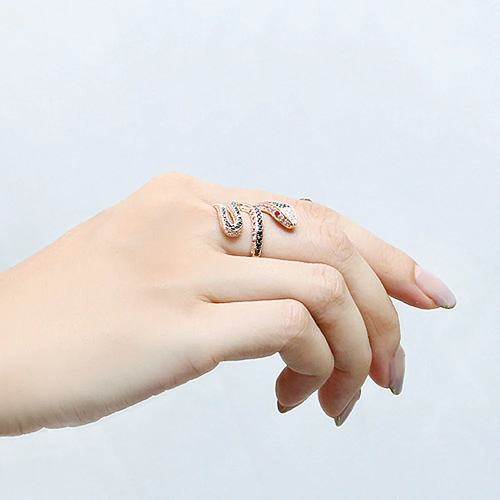 Diamond Ruby and Pink Sapphire Snake Bypass Cocktail Ring
