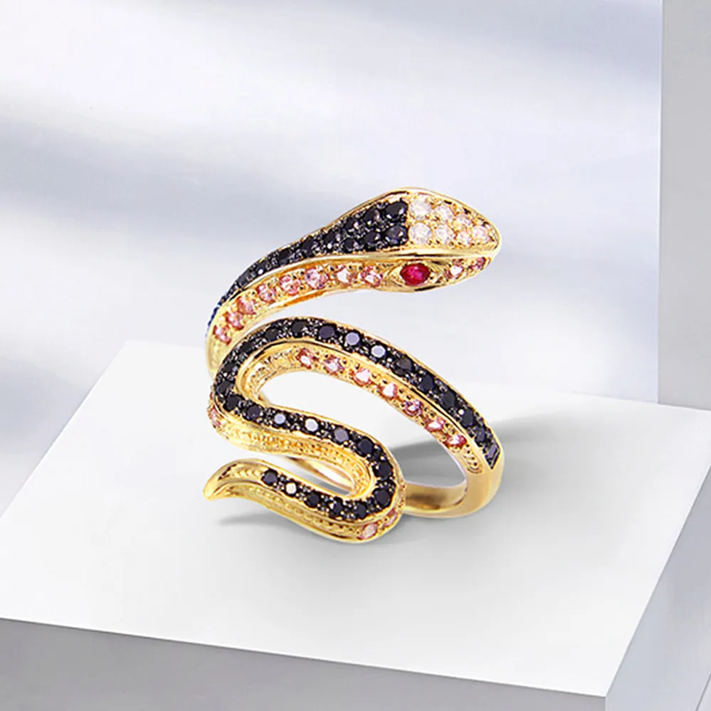 Diamond Ruby and Pink Sapphire Snake Bypass Cocktail Ring