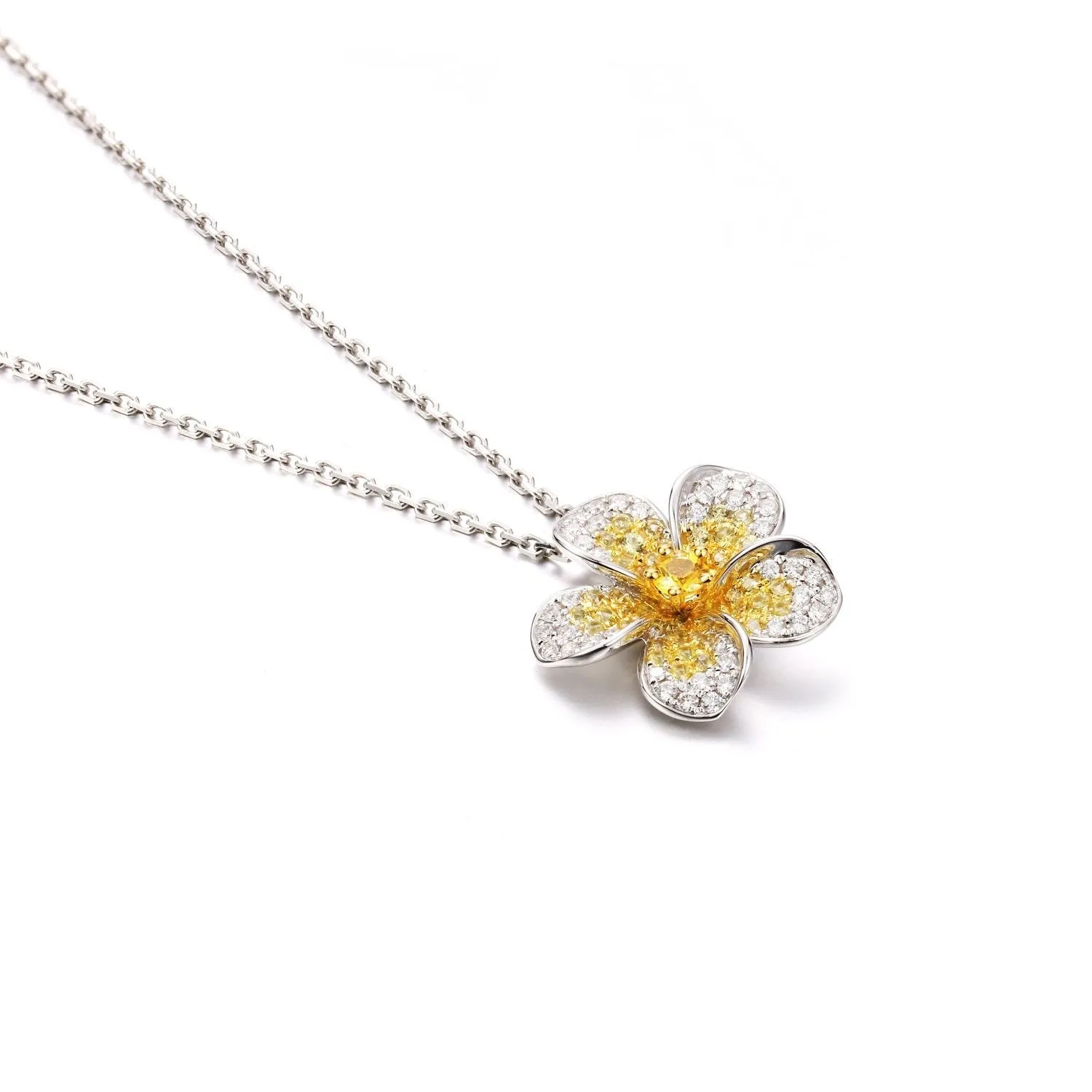 Diamond, Ruby or Sapphire Plumeria Pendant Necklace