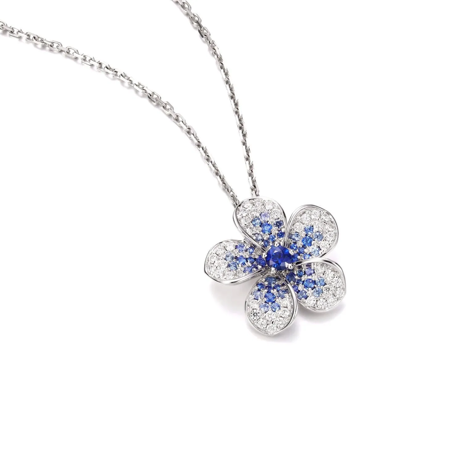 Diamond, Ruby or Sapphire Plumeria Pendant Necklace