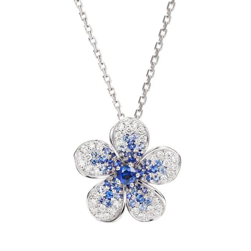 Diamond, Ruby or Sapphire Plumeria Pendant Necklace