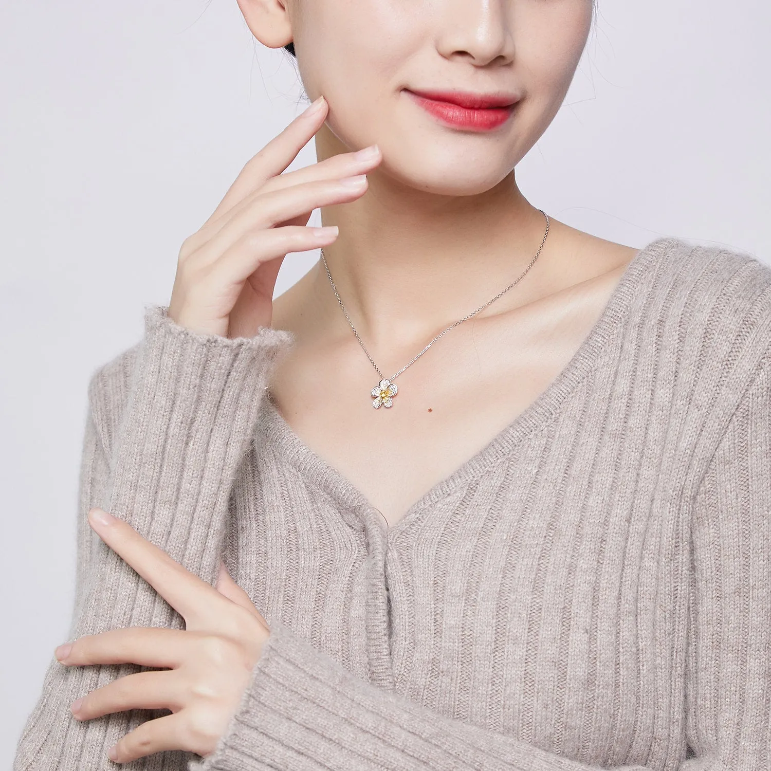 Diamond, Ruby or Sapphire Plumeria Pendant Necklace
