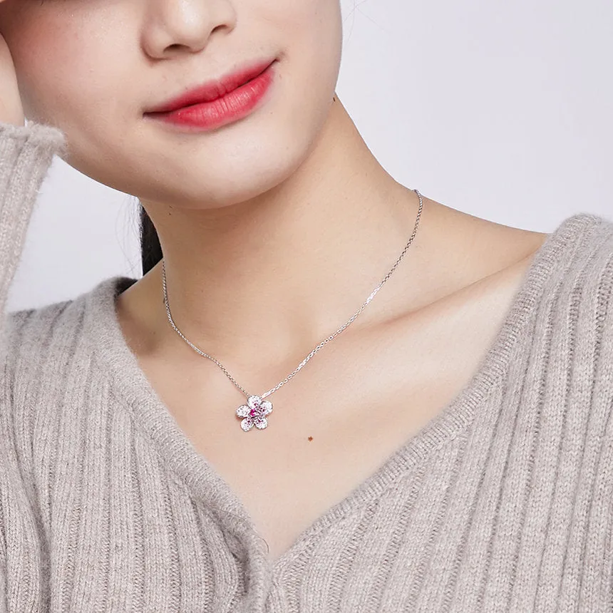 Diamond, Ruby or Sapphire Plumeria Pendant Necklace