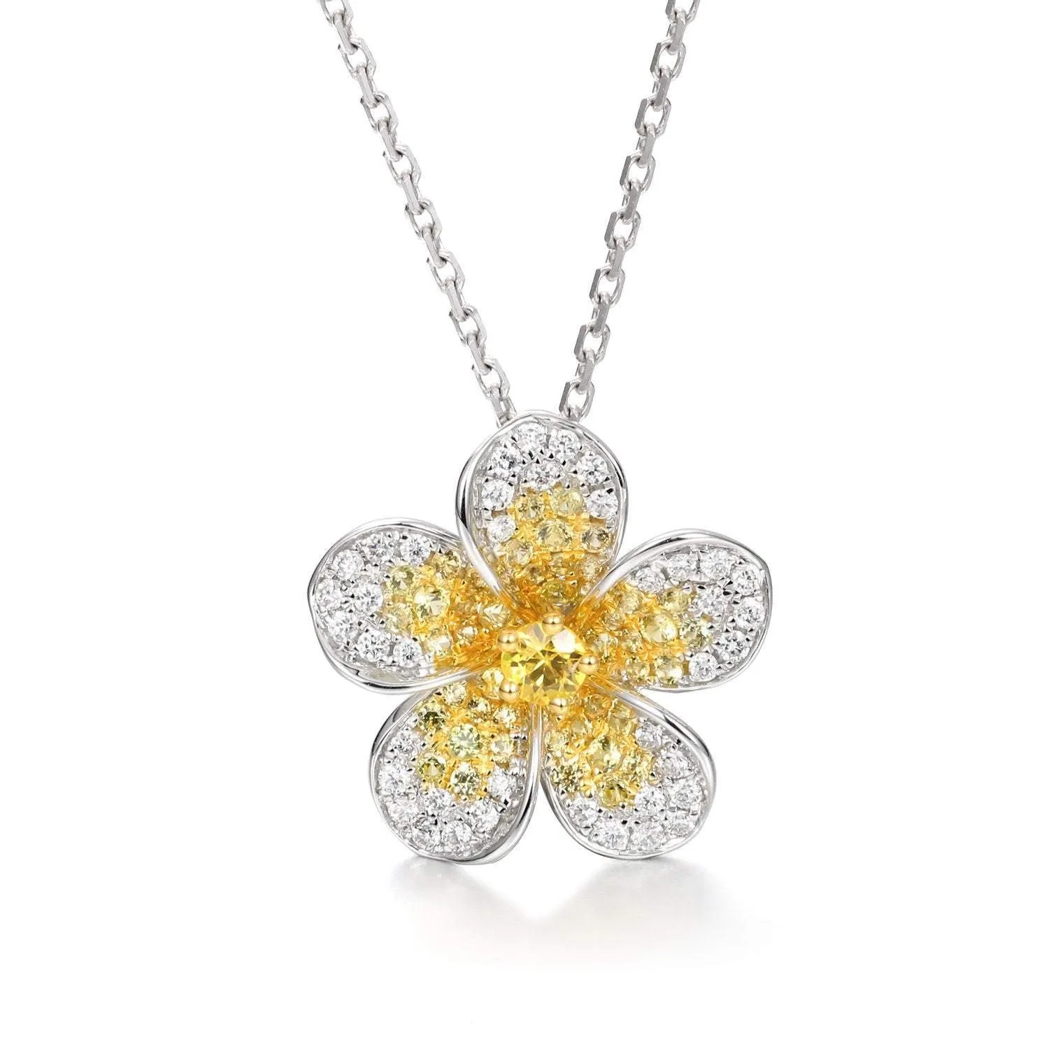 Diamond, Ruby or Sapphire Plumeria Pendant Necklace