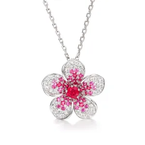 Diamond, Ruby or Sapphire Plumeria Pendant Necklace