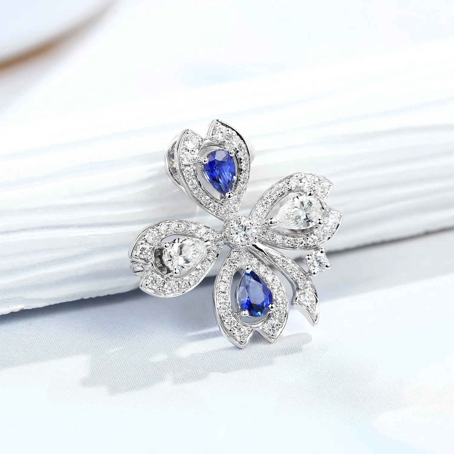 Diamond Sapphire Lucky Clover Pendant Necklace