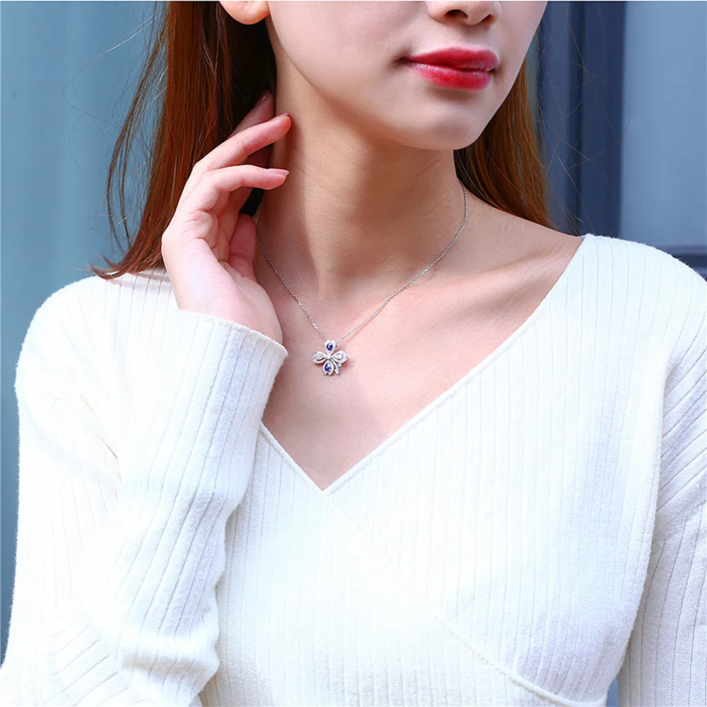 Diamond Sapphire Lucky Clover Pendant Necklace