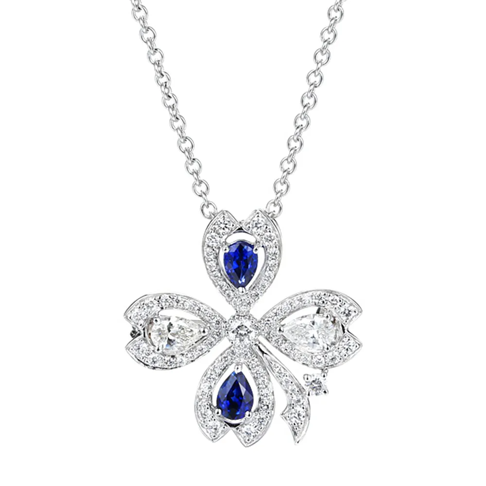 Diamond Sapphire Lucky Clover Pendant Necklace