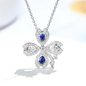 Diamond Sapphire Lucky Clover Pendant Necklace