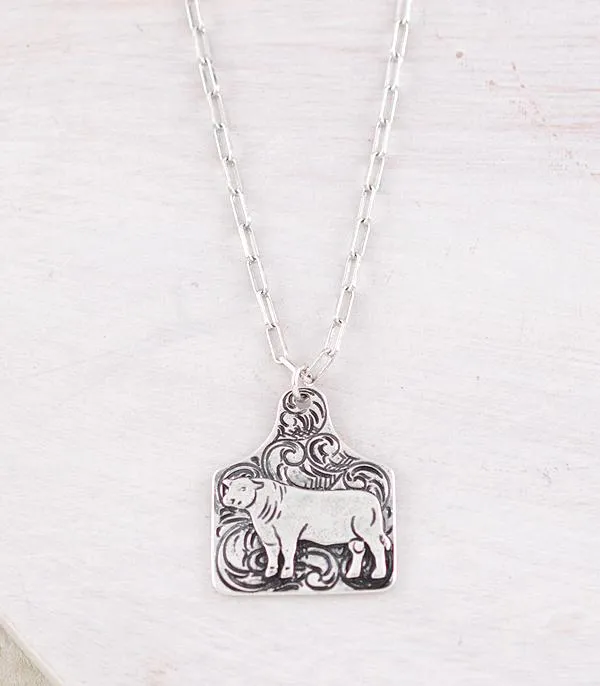 Double J Fashion Silver Tooled Farm Tag Necklace