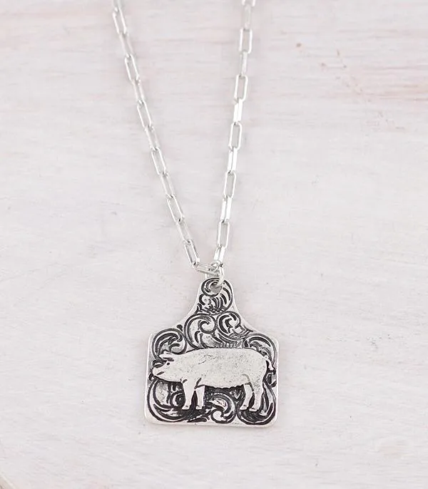 Double J Fashion Silver Tooled Farm Tag Necklace