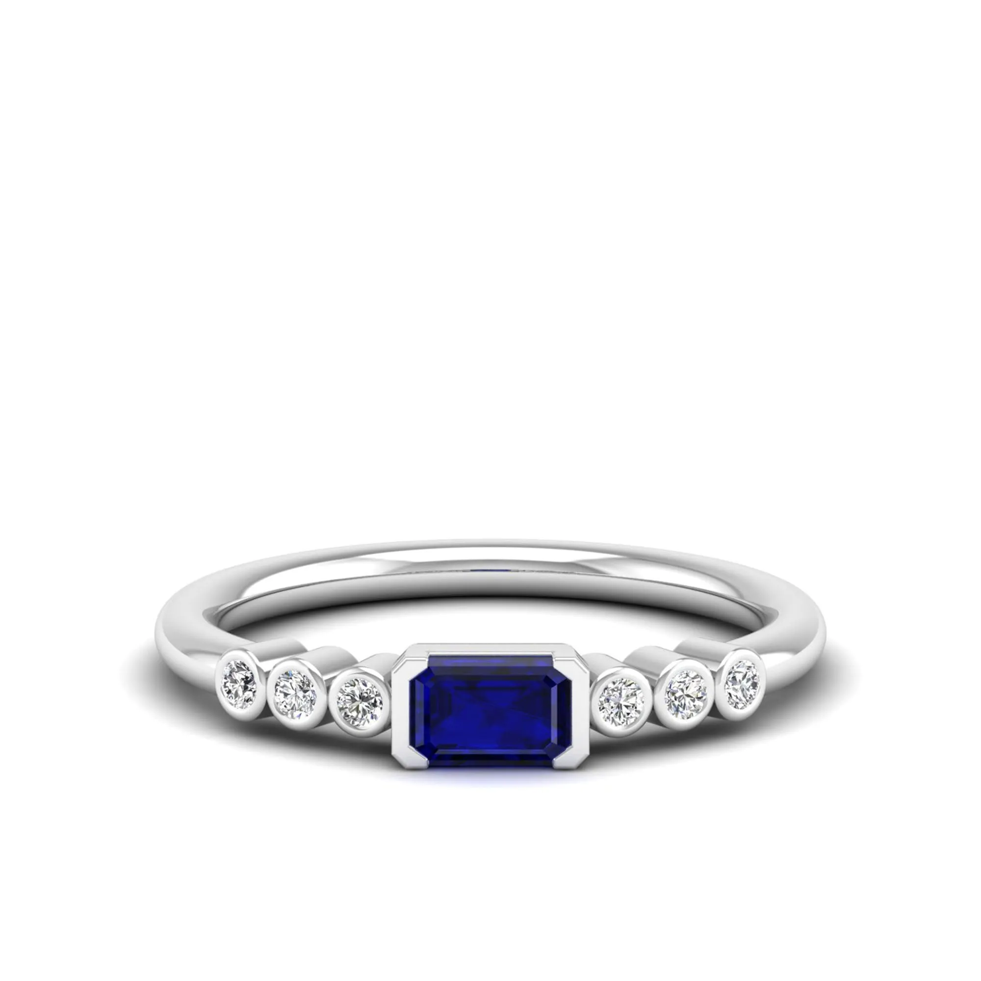 East-West Sapphire and Bezel Diamond Ring