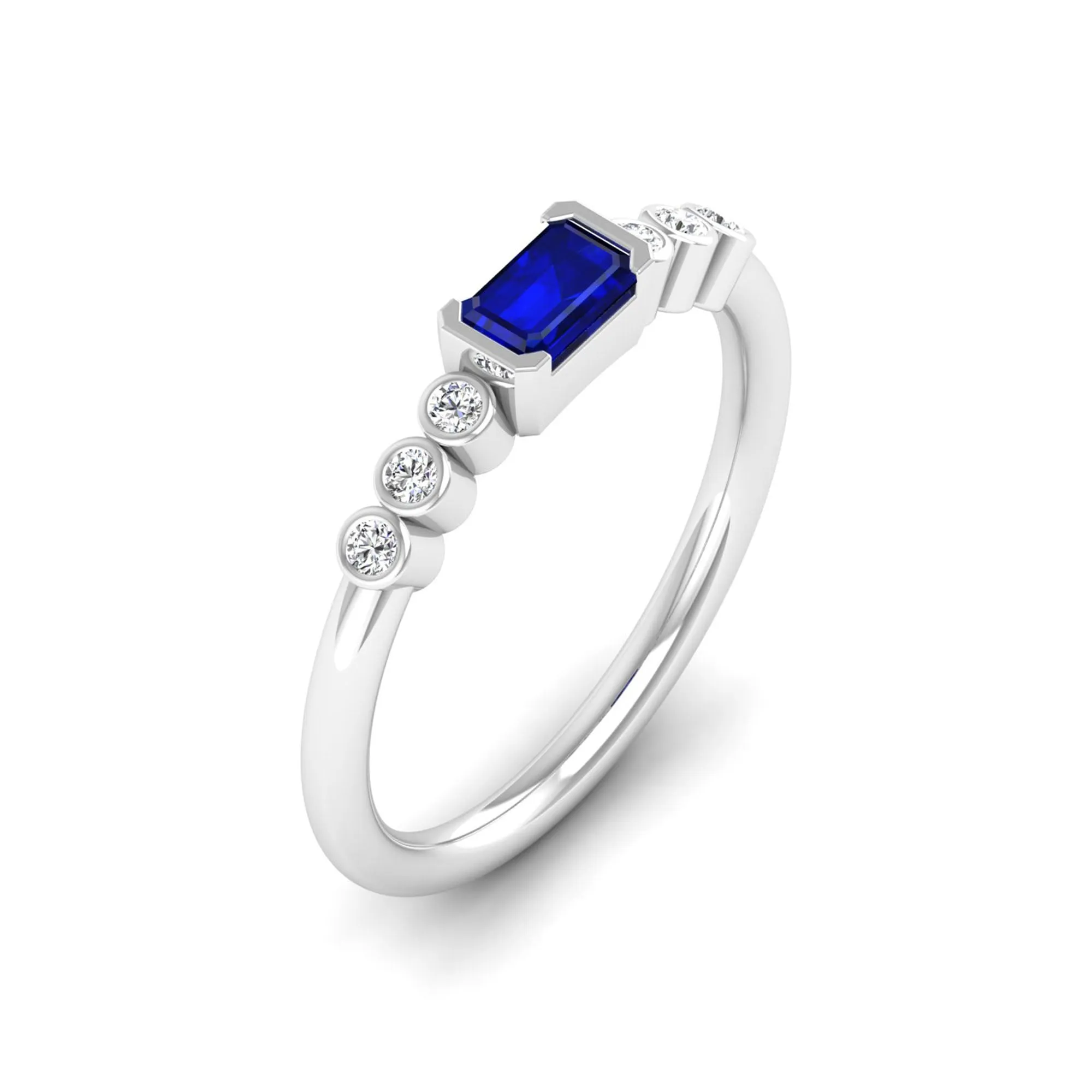 East-West Sapphire and Bezel Diamond Ring