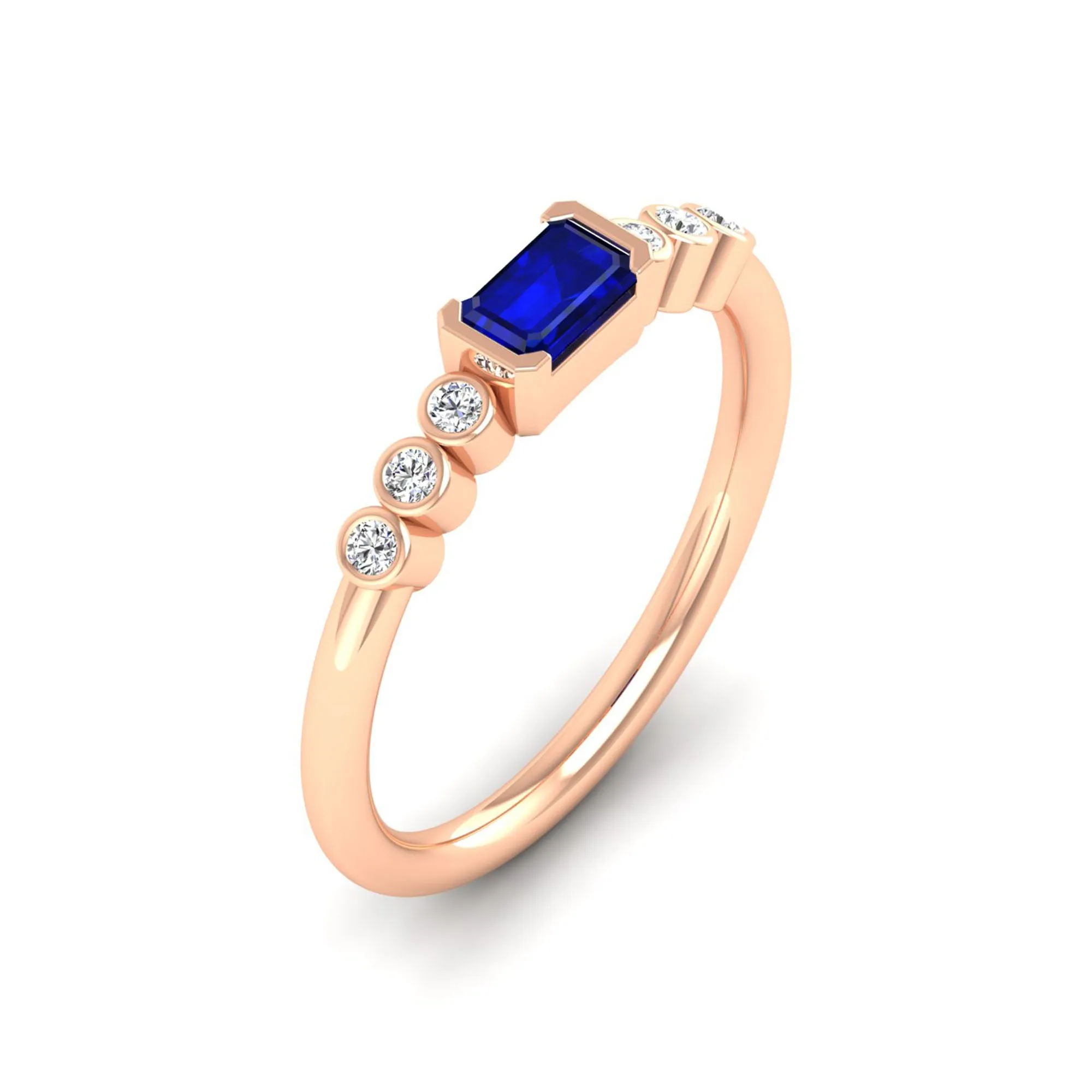 East-West Sapphire and Bezel Diamond Ring