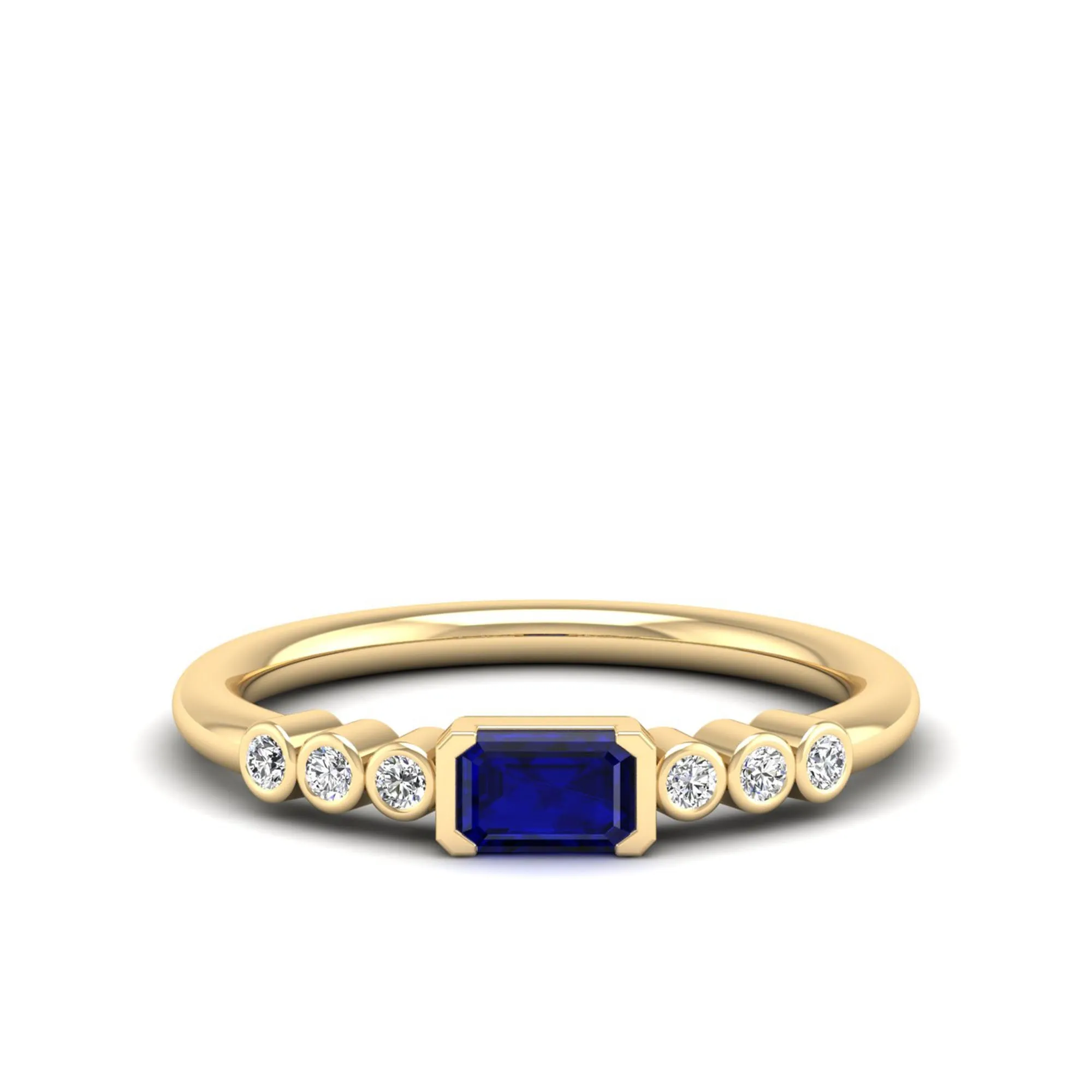 East-West Sapphire and Bezel Diamond Ring