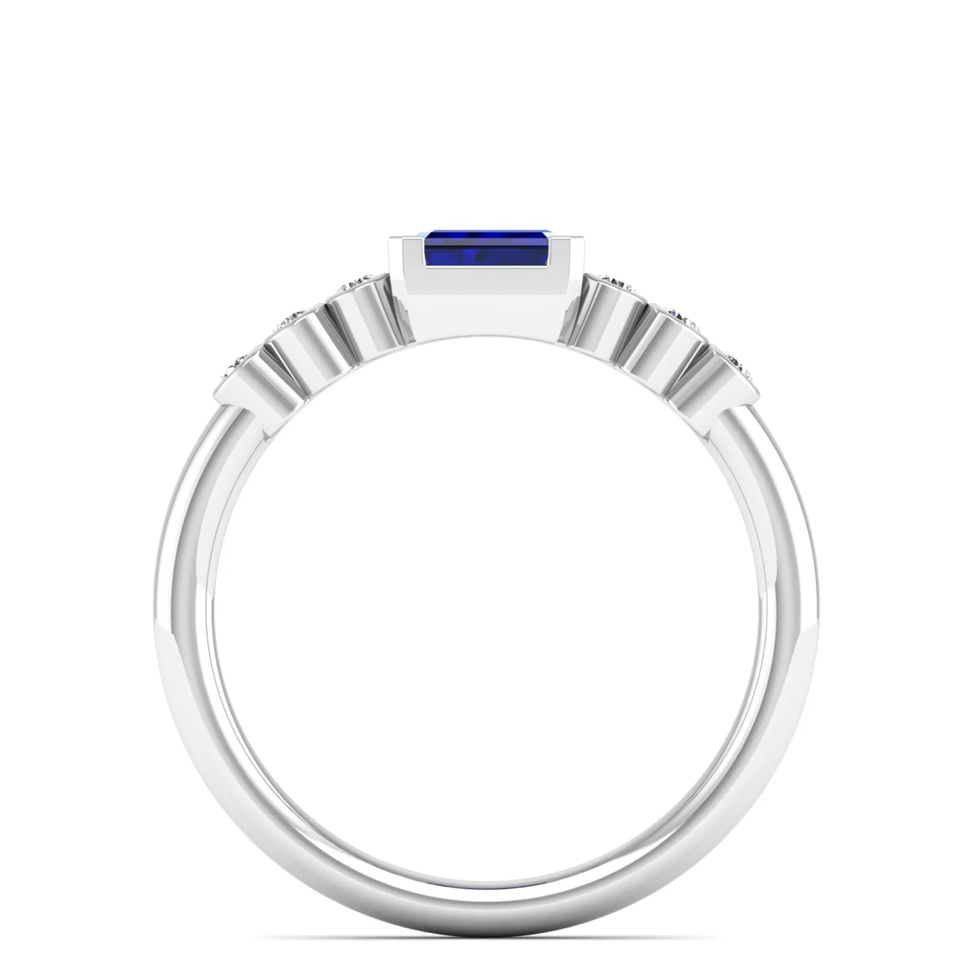 East-West Sapphire and Bezel Diamond Ring