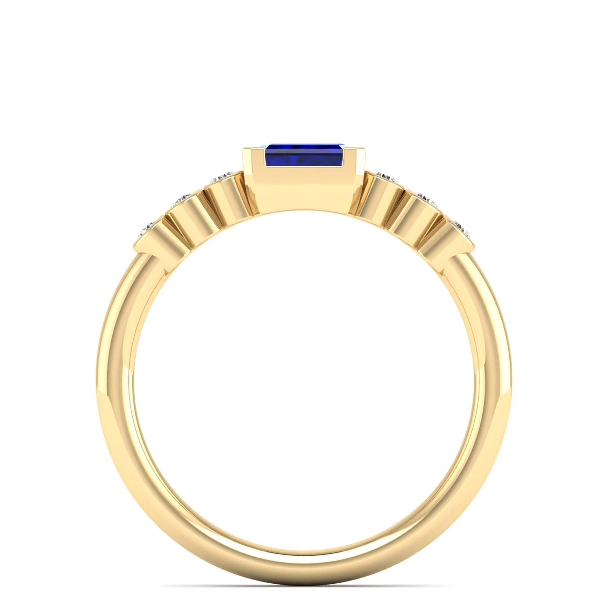 East-West Sapphire and Bezel Diamond Ring