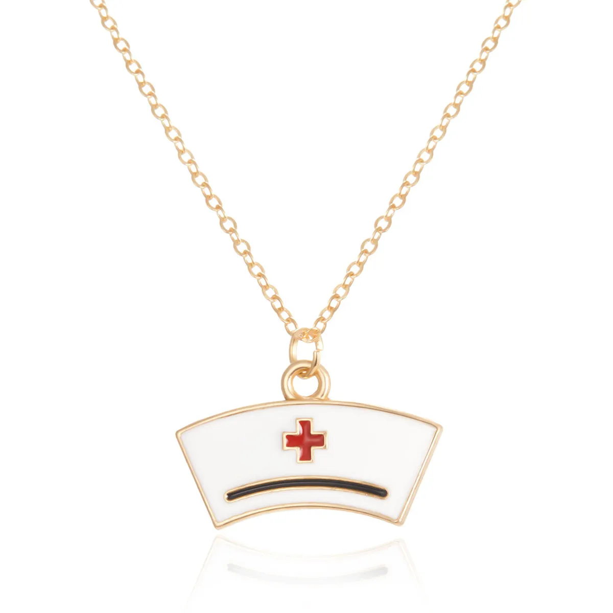 Enamel & 18K Gold-Plated Nurse Cap Pendant Necklace