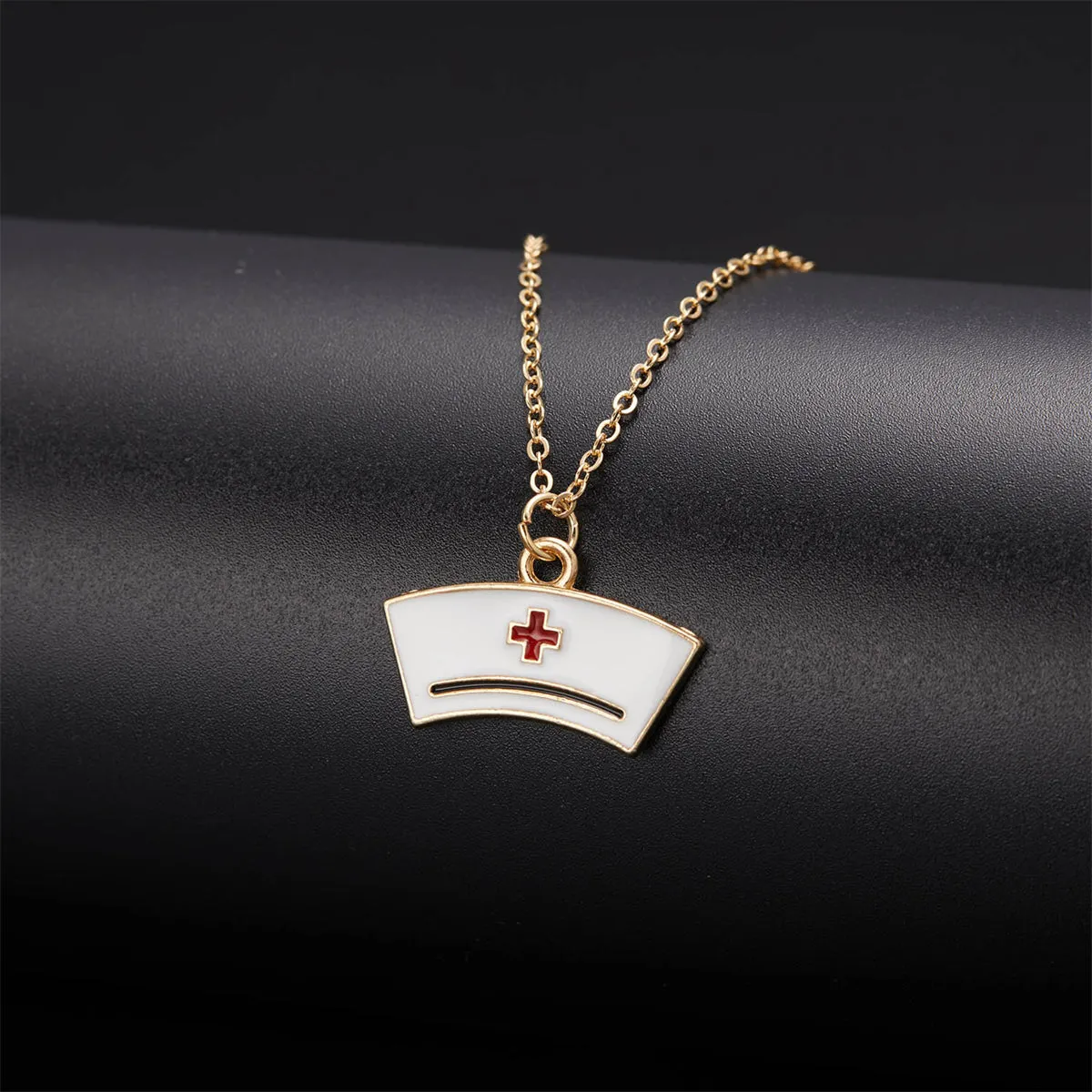 Enamel & 18K Gold-Plated Nurse Cap Pendant Necklace