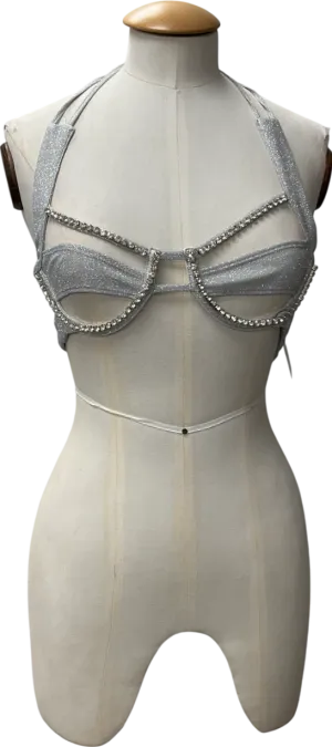 finesse Metallic Silver diamante embellished Bra UK XS