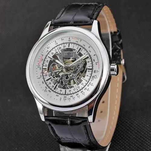 FORSINING A708 Siliver Case Leather Band Mechanical Wrist Watch