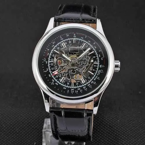 FORSINING A708 Siliver Case Leather Band Mechanical Wrist Watch
