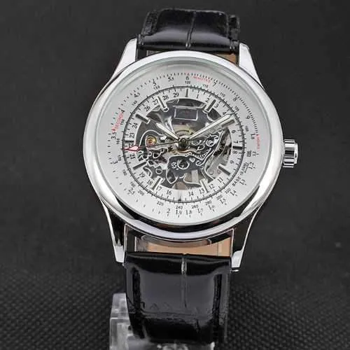FORSINING A708 Siliver Case Leather Band Mechanical Wrist Watch