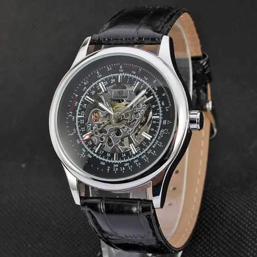 FORSINING A708 Siliver Case Leather Band Mechanical Wrist Watch