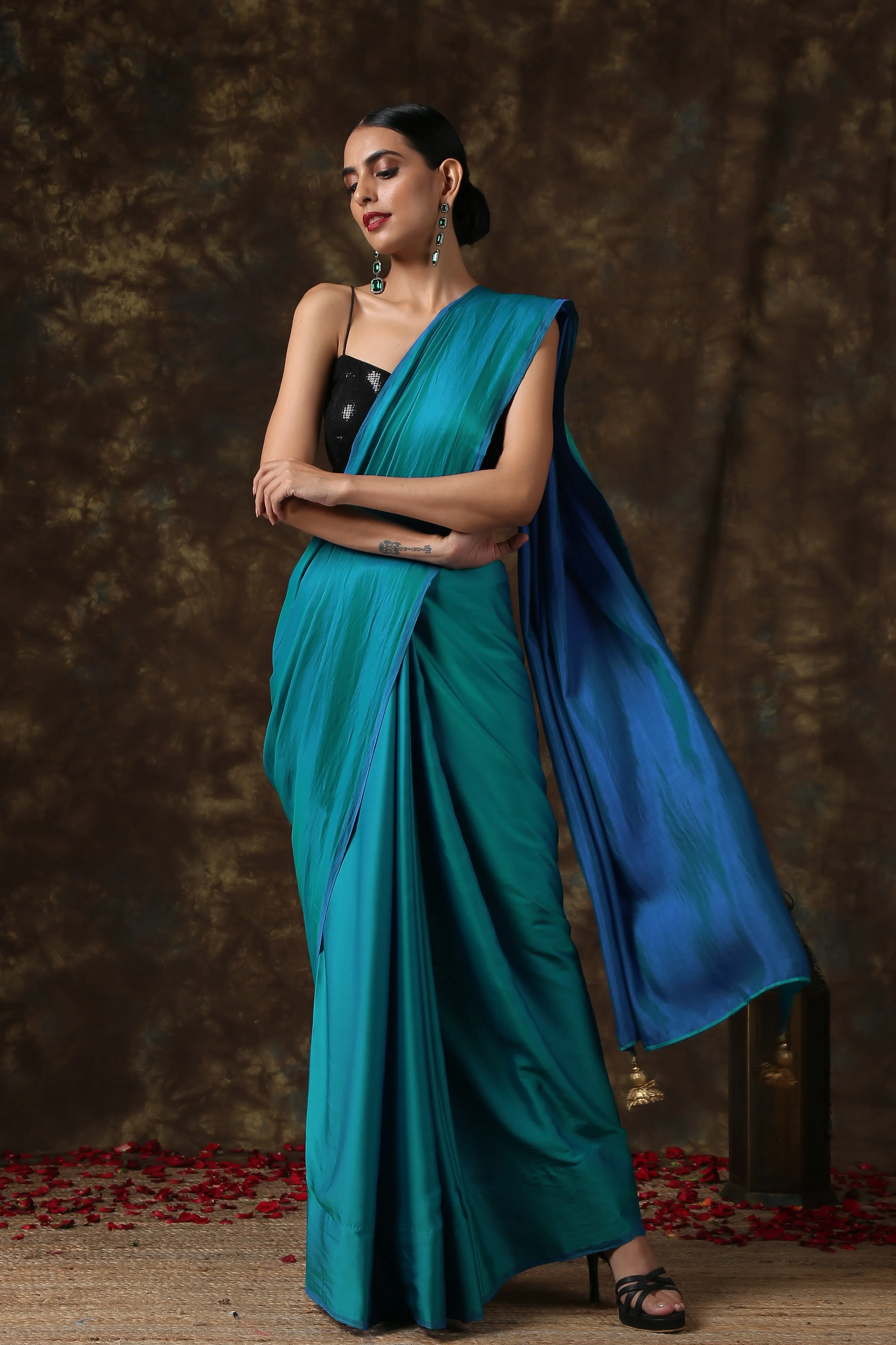 Frosted Sapphire Satin Saree