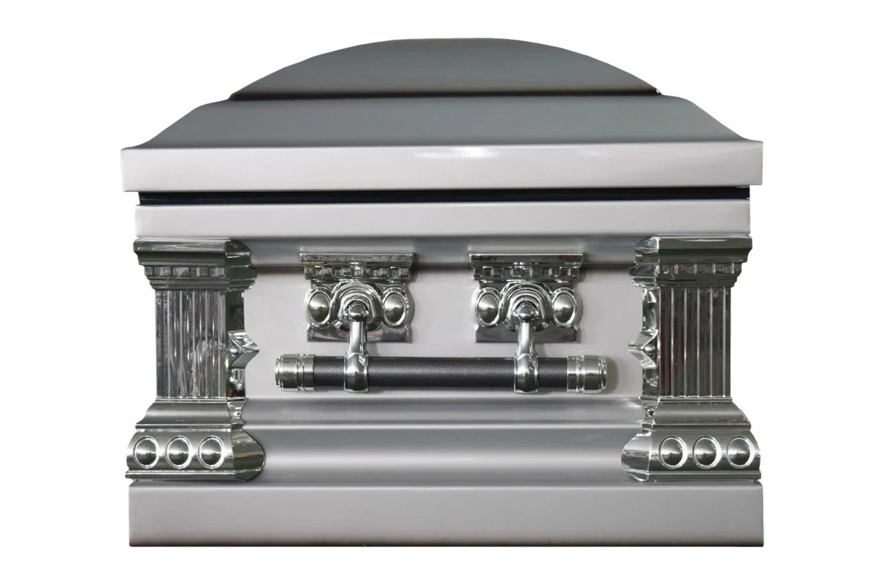 Funeral Casket "Knight Silver"- Silver Casket with White Interior