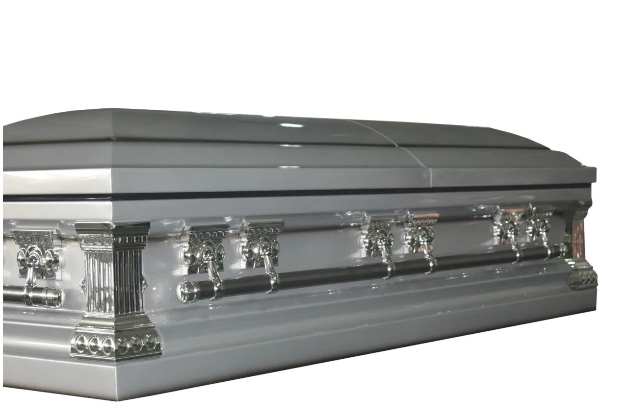 Funeral Casket "Knight Silver"- Silver Casket with White Interior