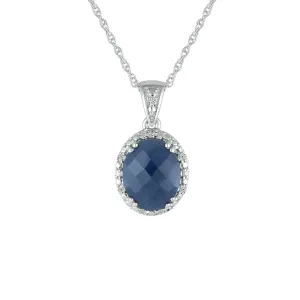 Genuine Sapphire and Diamond Accent Pendant in Silver