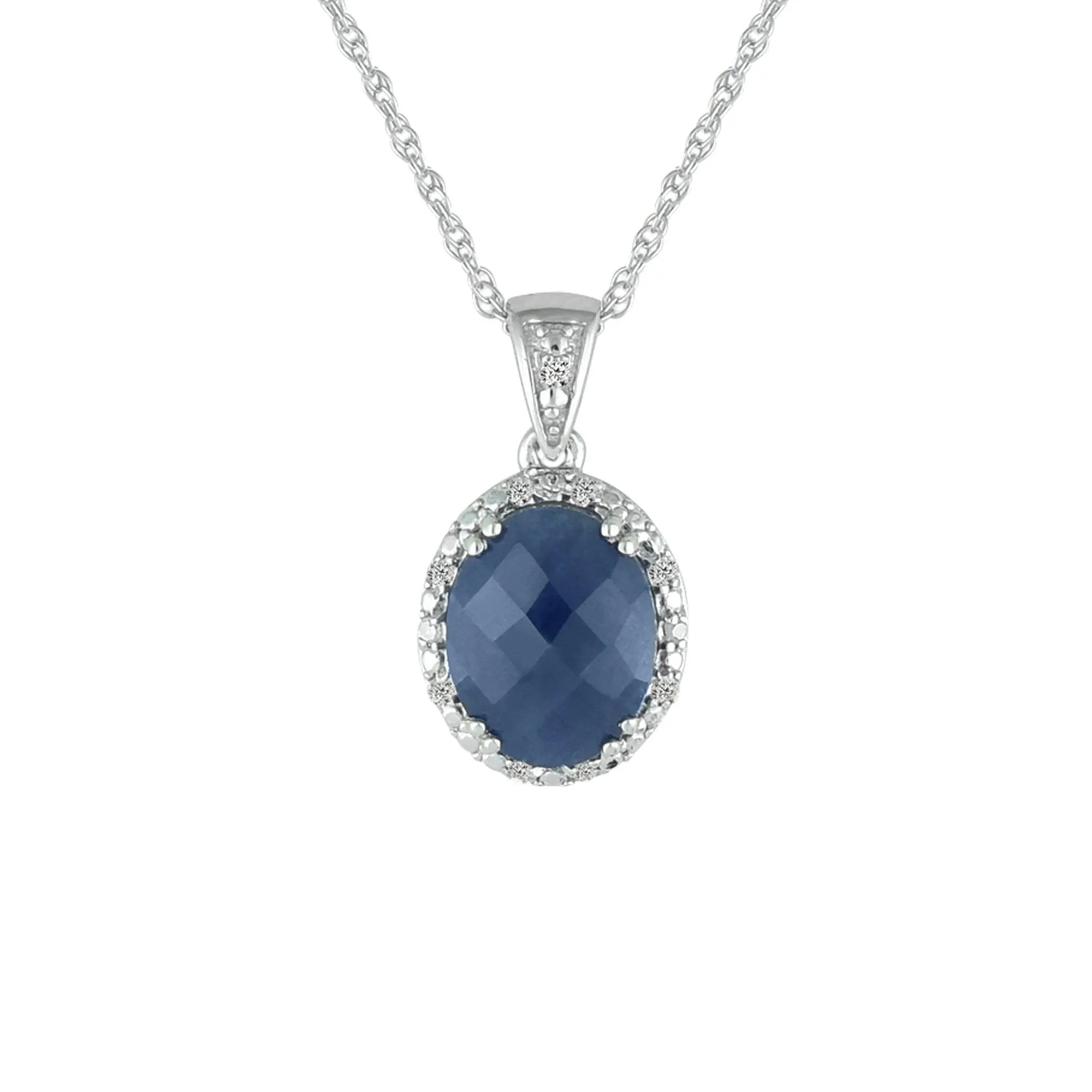 Genuine Sapphire and Diamond Accent Pendant in Silver
