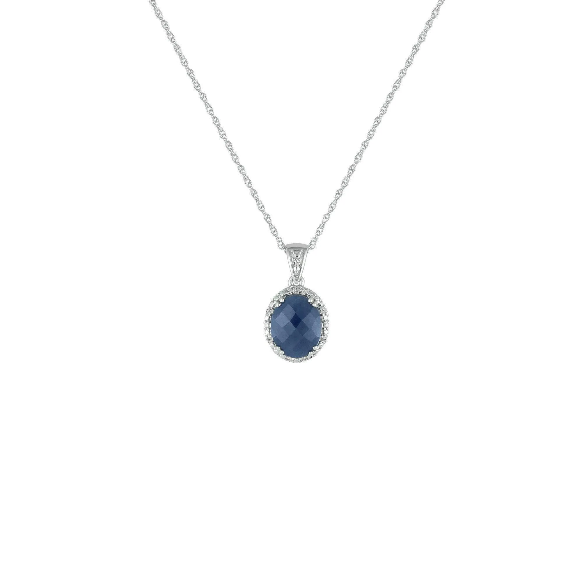 Genuine Sapphire and Diamond Accent Pendant in Silver