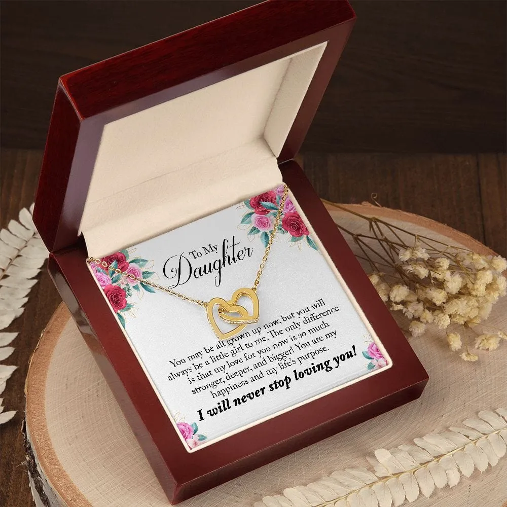Gift For Daughter - Always A Little Girl -  Interlocking Hearts Necklace Message Card - Gift For Birthday, Christmas From Dad, Mom