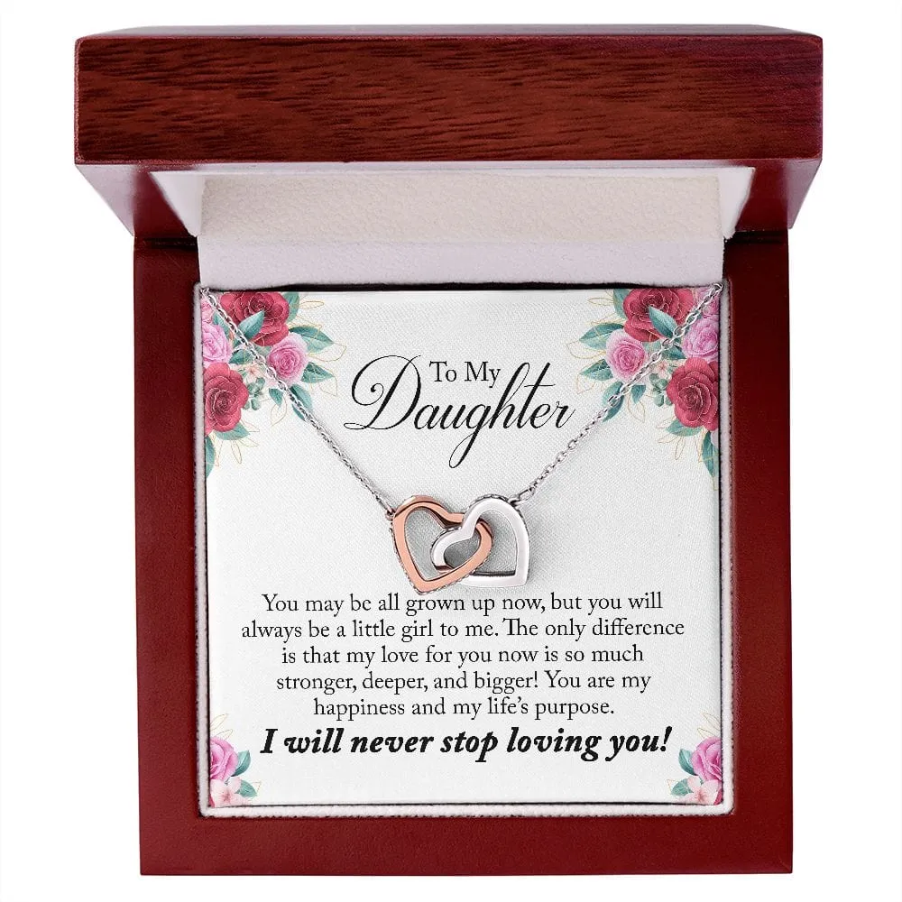 Gift For Daughter - Always A Little Girl -  Interlocking Hearts Necklace Message Card - Gift For Birthday, Christmas From Dad, Mom
