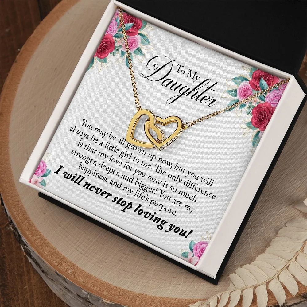 Gift For Daughter - Always A Little Girl -  Interlocking Hearts Necklace Message Card - Gift For Birthday, Christmas From Dad, Mom