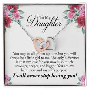 Gift For Daughter - Always A Little Girl -  Interlocking Hearts Necklace Message Card - Gift For Birthday, Christmas From Dad, Mom