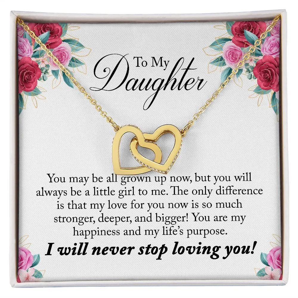 Gift For Daughter - Always A Little Girl -  Interlocking Hearts Necklace Message Card - Gift For Birthday, Christmas From Dad, Mom