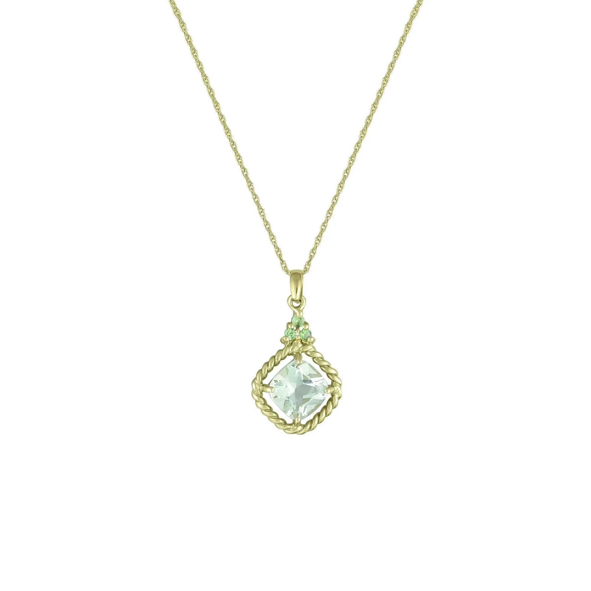 Green Amethyst and Tsavorite Fashion Pendant in 10K Yelow Gold