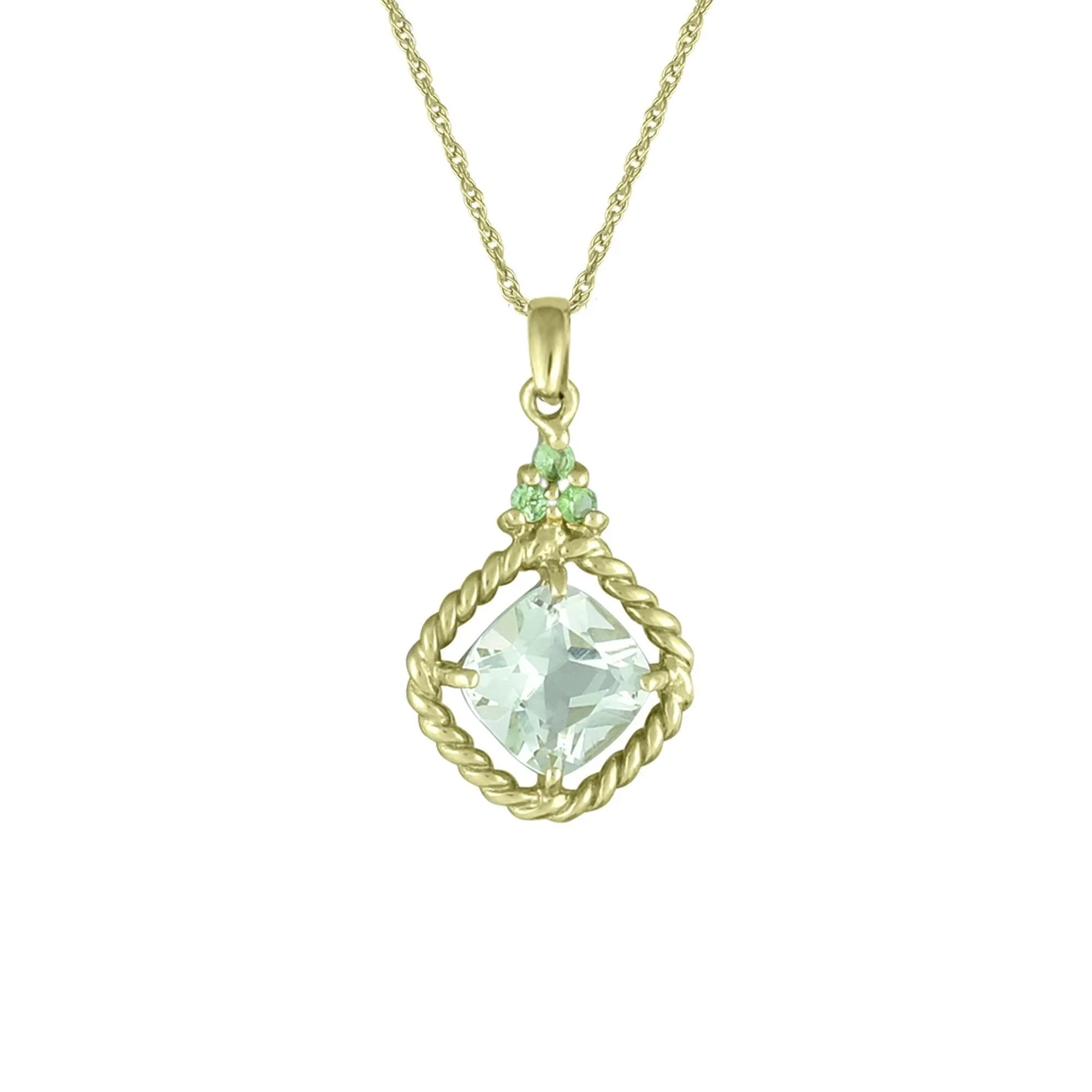 Green Amethyst and Tsavorite Fashion Pendant in 10K Yelow Gold