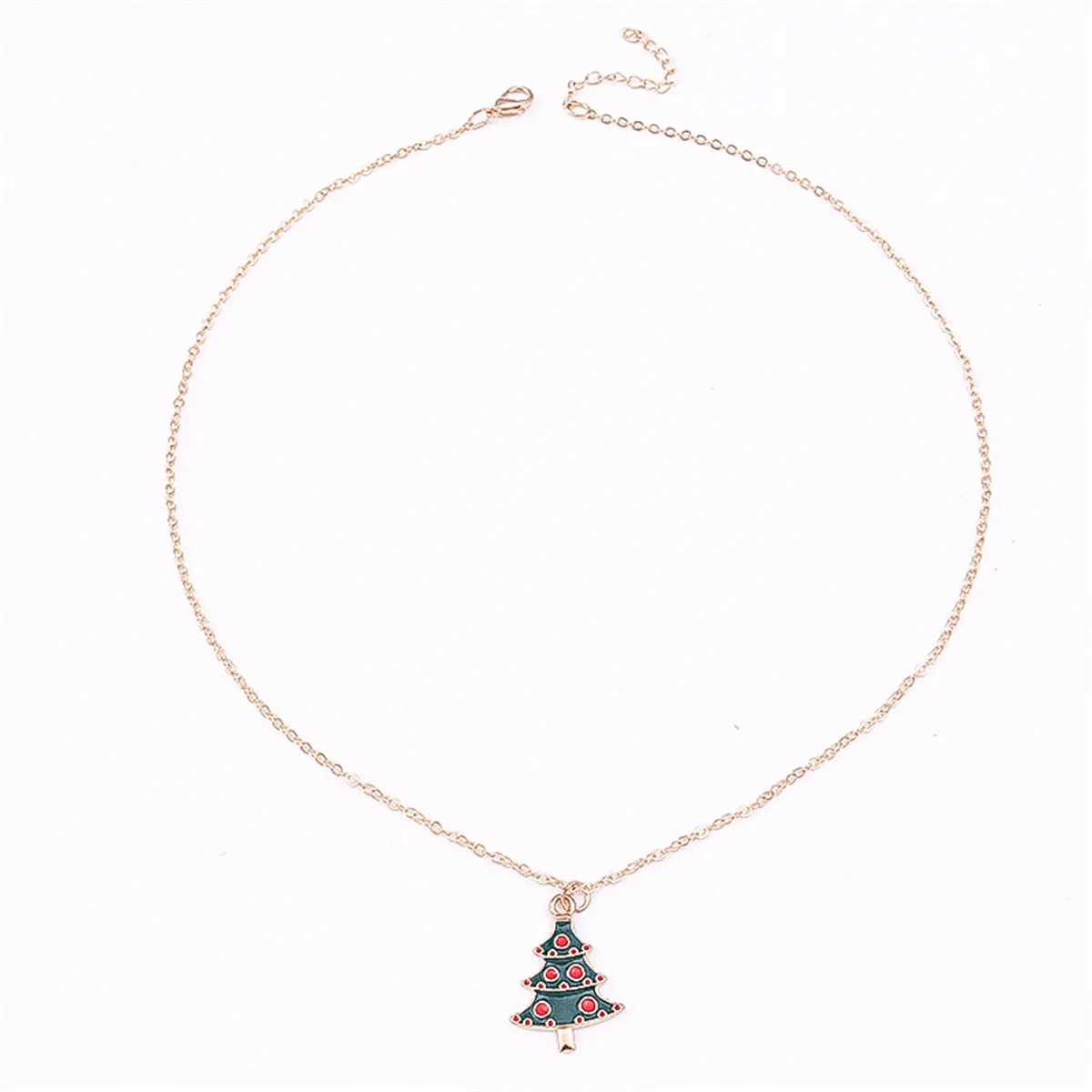 Green & Red Enamel Christmas Tree Pendant Necklace