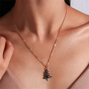 Green & Red Enamel Christmas Tree Pendant Necklace