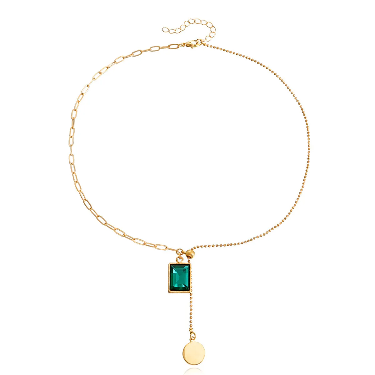 Green Crystal & 18K Gold-Plated Sequin Drop Necklace
